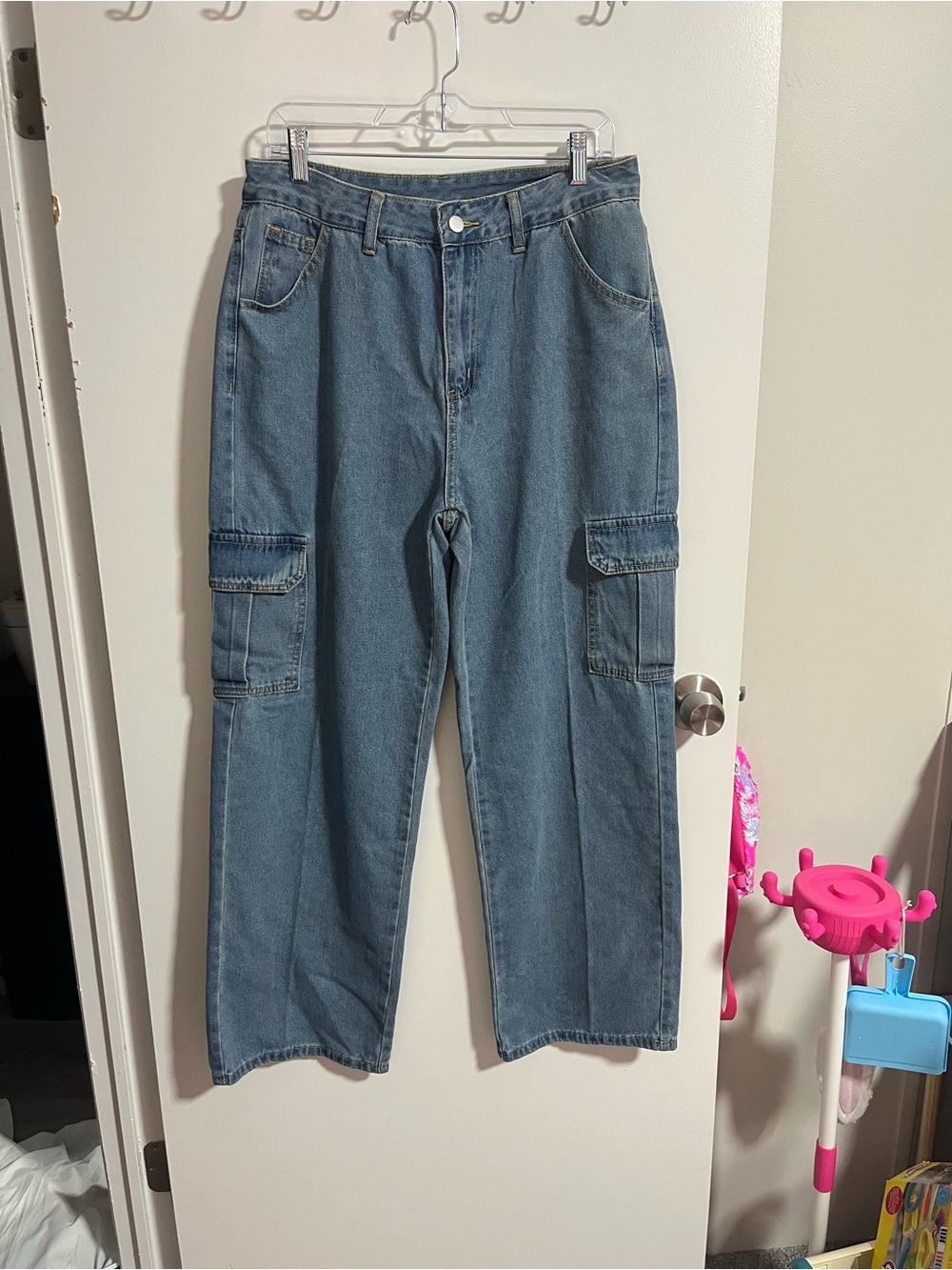 Straight Leg Cargo Jeans in Blue - Women's Relaxed Fit
